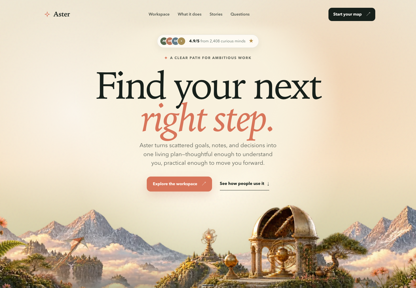 Rendered Aster observatory landing page