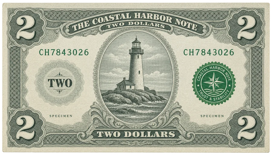 A two-dollar specimen note