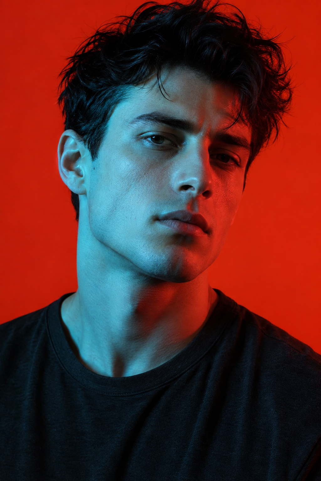 Red and cyan editorial portrait